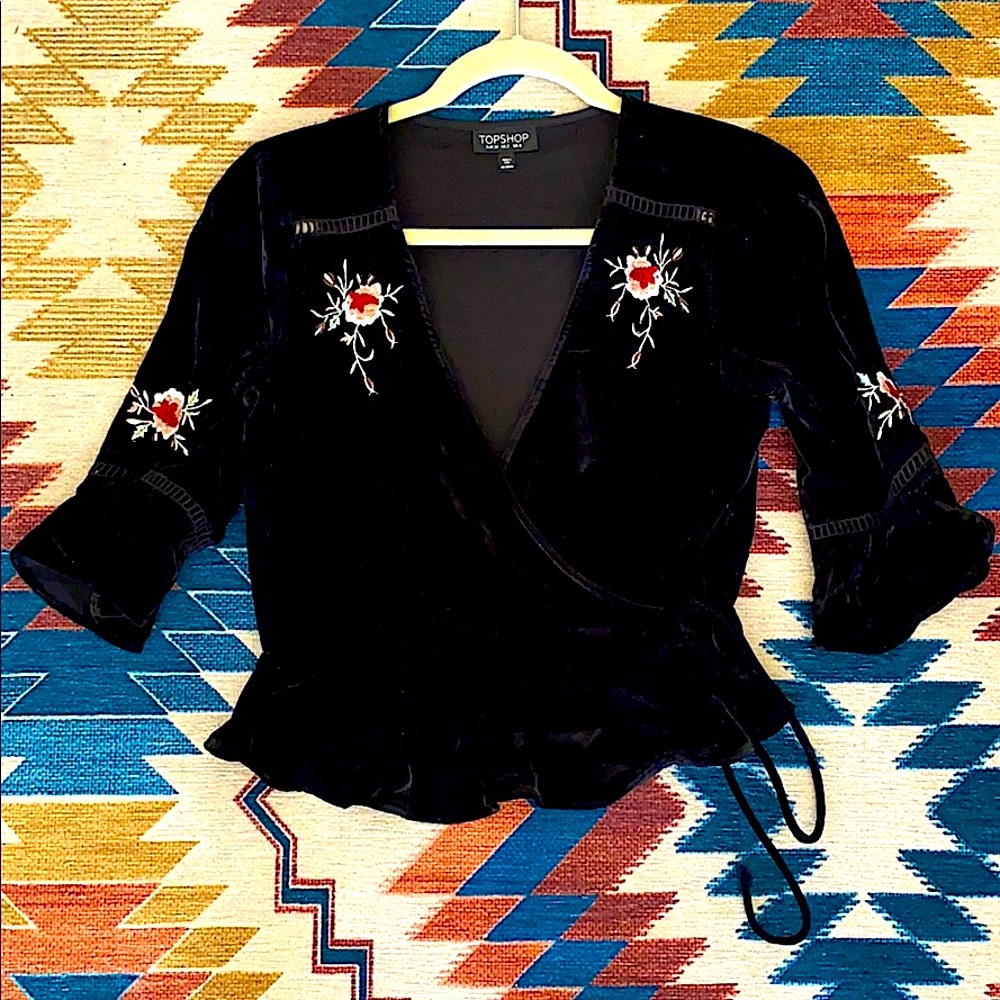 ‼️‼️SOLD‼️‼️ Top Shop Velvet and Embroidered top